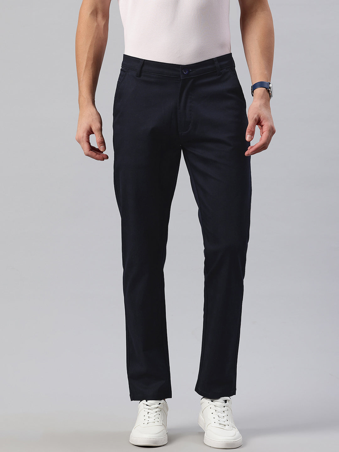 Men Navy Blue Relaxed Fit Checkered Trousers