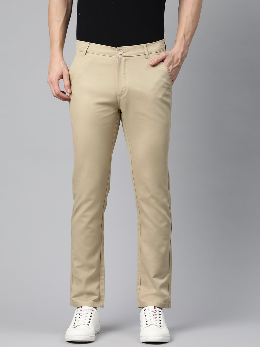 Men Beige Slim Fit Trousers