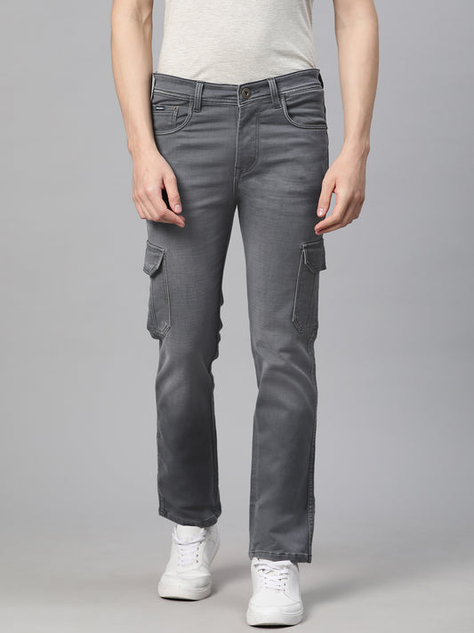 Men Grey Relaxed Fit Stretchable Cargo Jeans