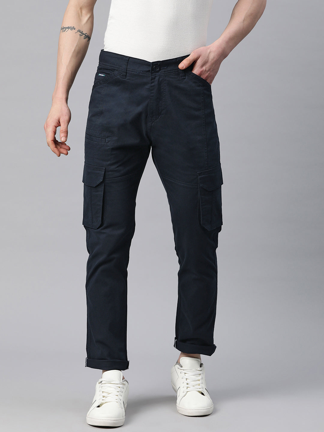 Men Navy Blue Slim Fit Cargo Trousers