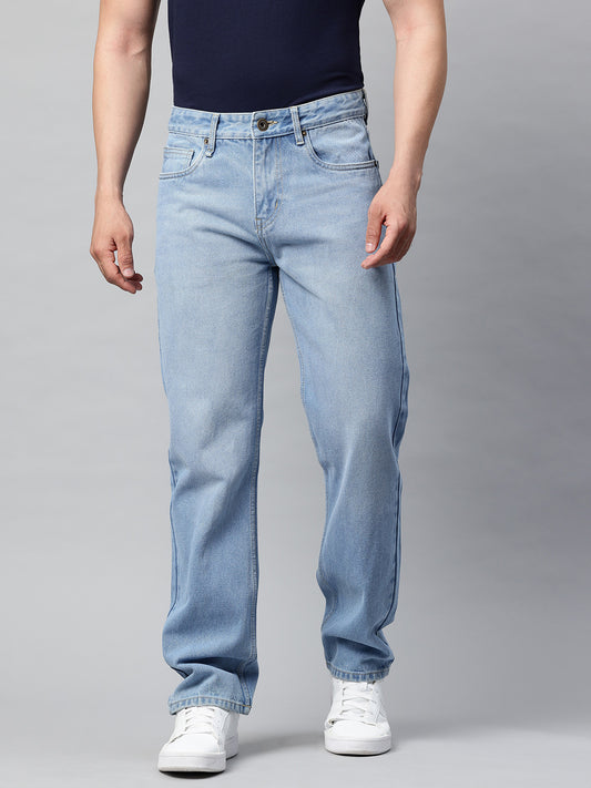 Men Blue Straight Fit Pure Cotton Jeans