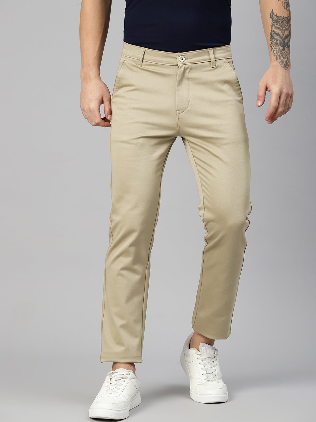 Men Khaki Slim Fit Trousers