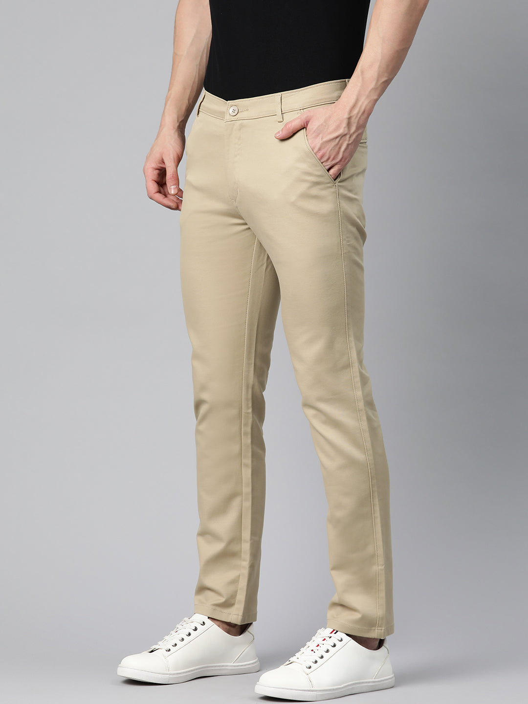 Men Beige Slim Fit Trousers