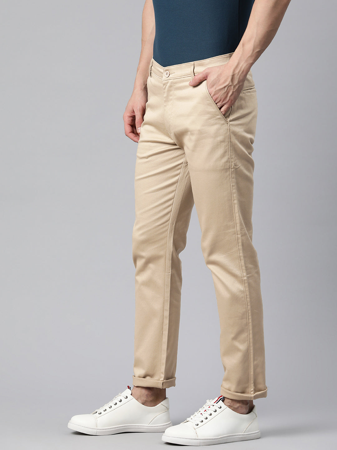 Men Beige Slim Fit Trousers
