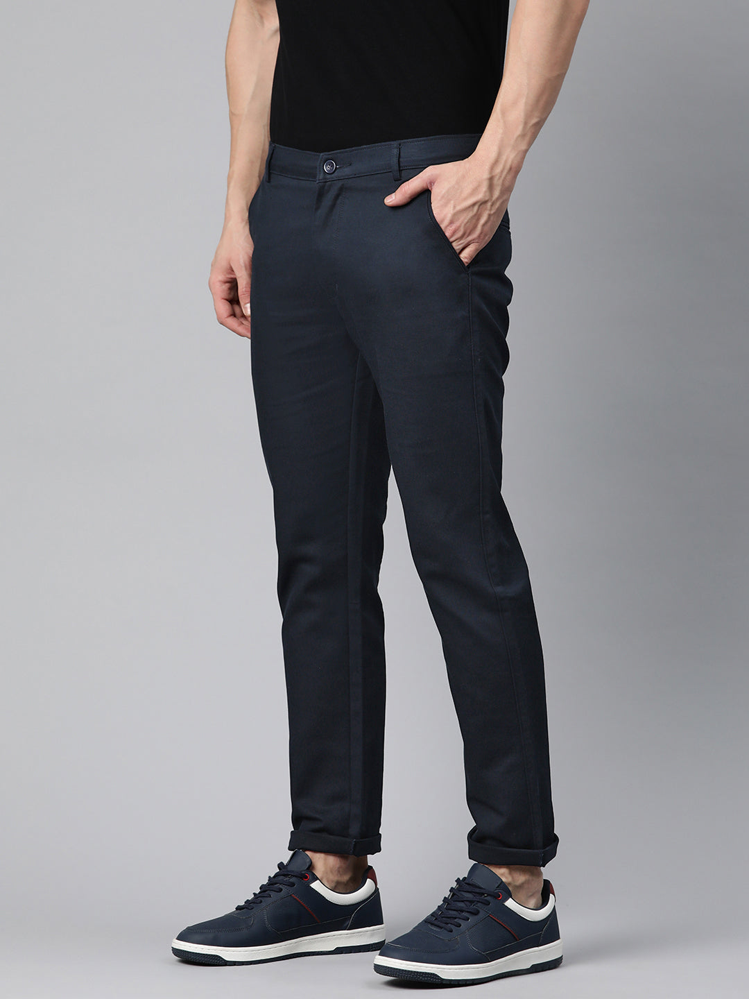 Men Navy Blue Slim Fit Trousers