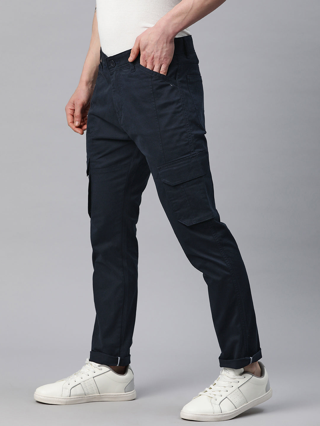 Men Navy Blue Slim Fit Cargo Trousers