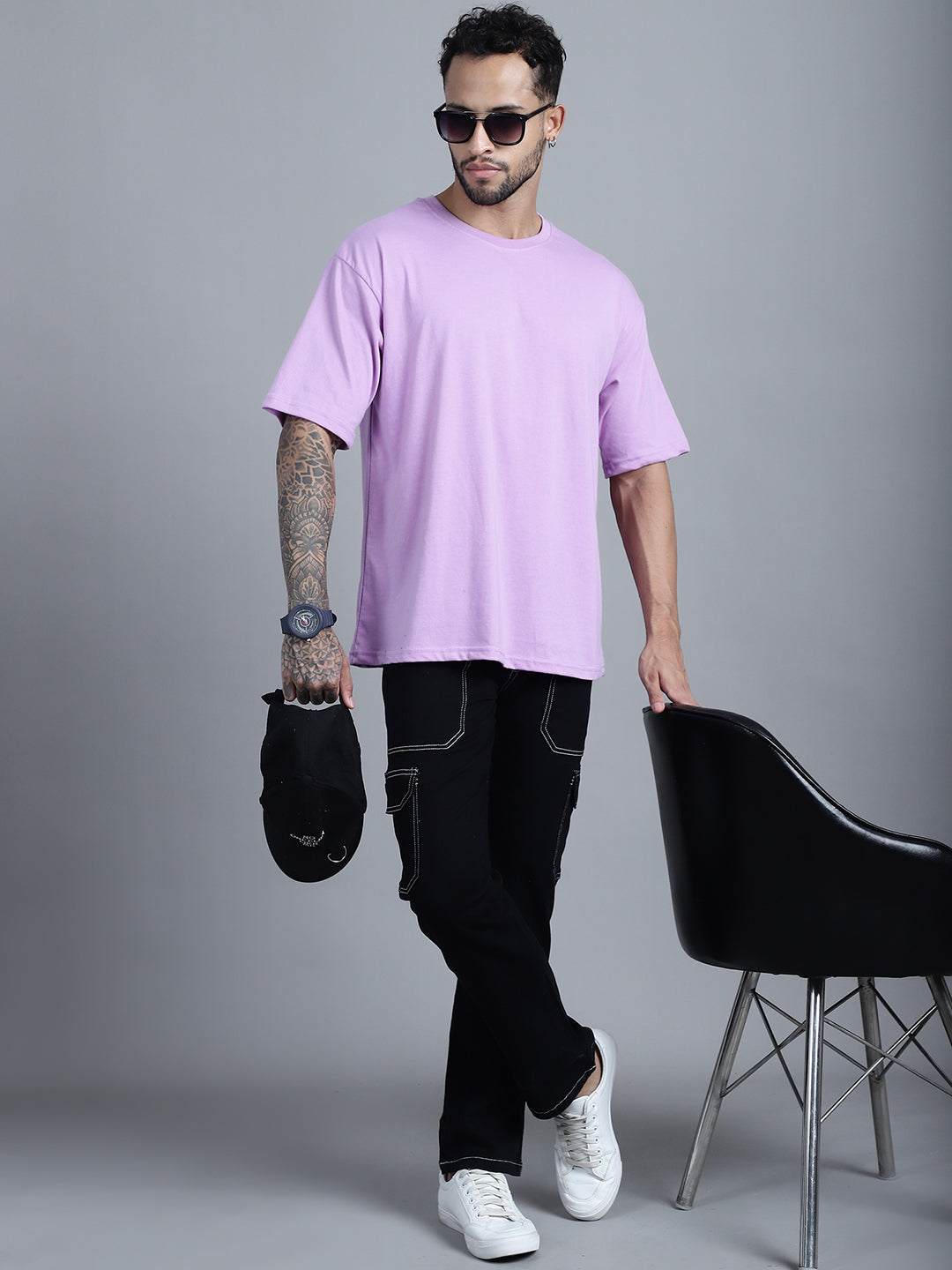 Men Black Mid Rise Regular Fit Cargo Stretchable Cotton Jeans