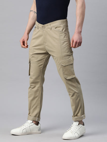 Men Khaki Slim Fit Cargo Trousers