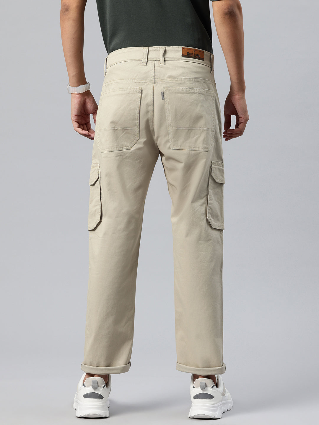 Men Beige Relaxed Fit Stretchable Cargo Trousers