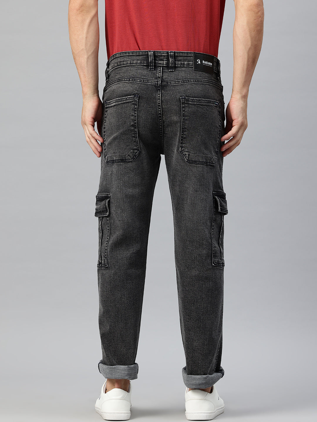 Men Grey Relaxed Fit Stretchable Cargo Jeans