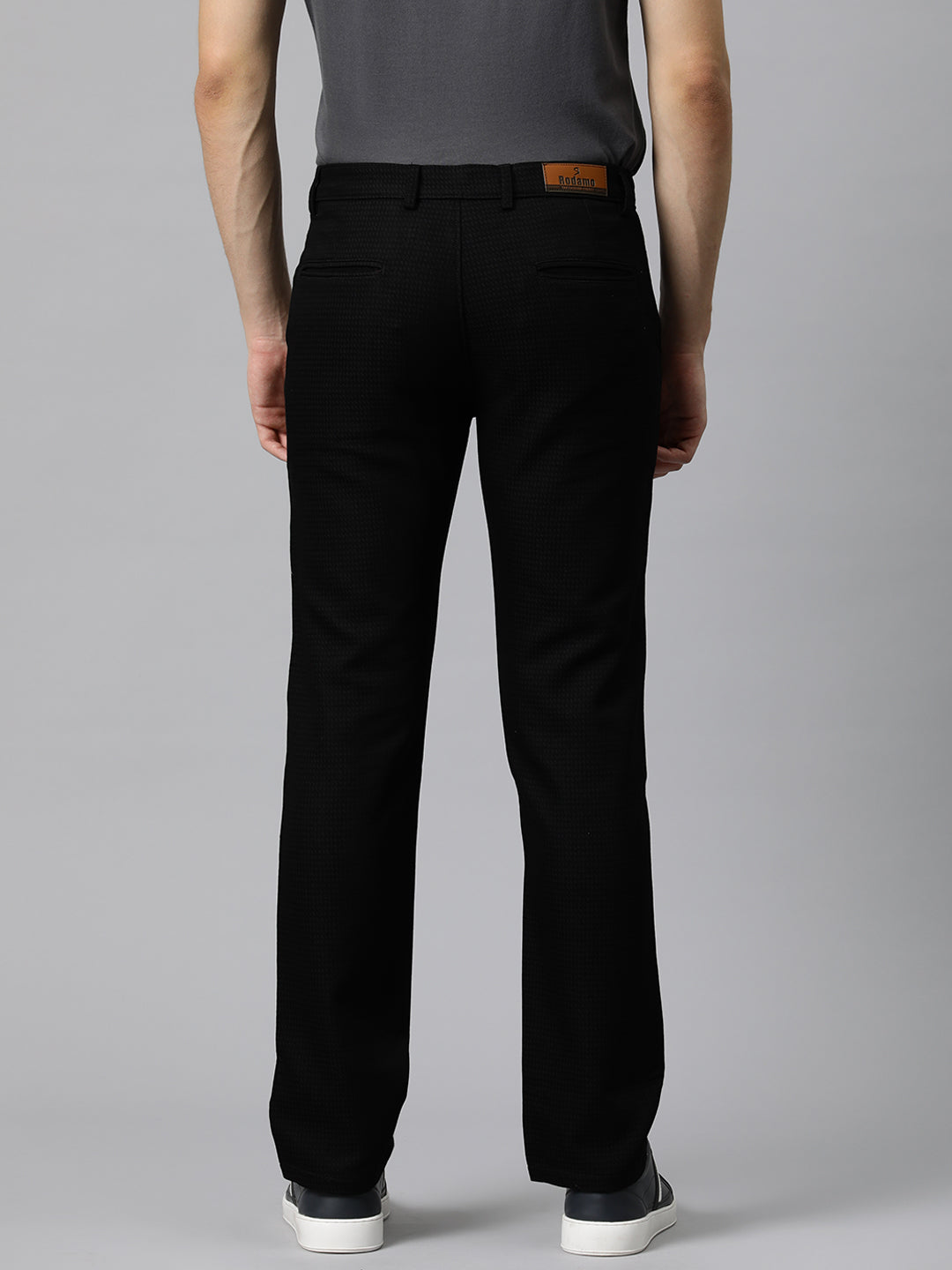 Men Black Self Design Stretchable Trousers