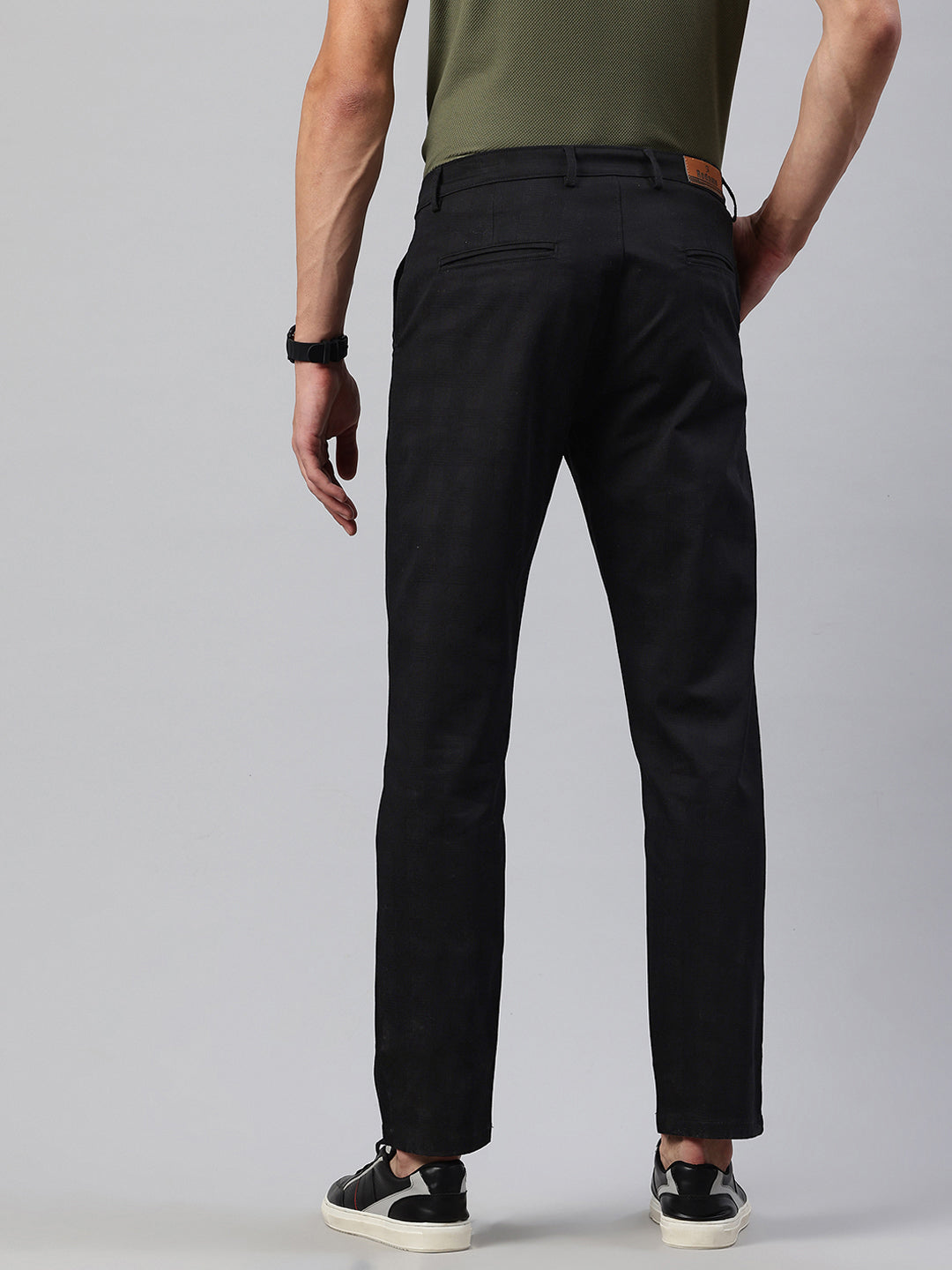 Men Black Relaxed Fit Checkered Trousers