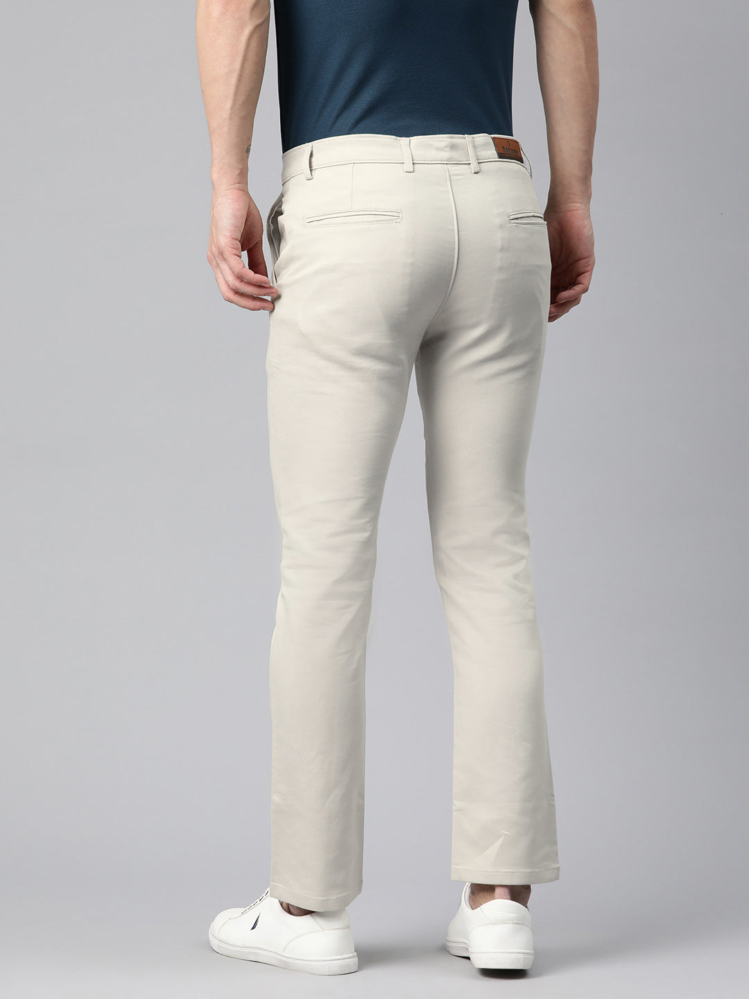 Men Cream Slim Fit Trousers