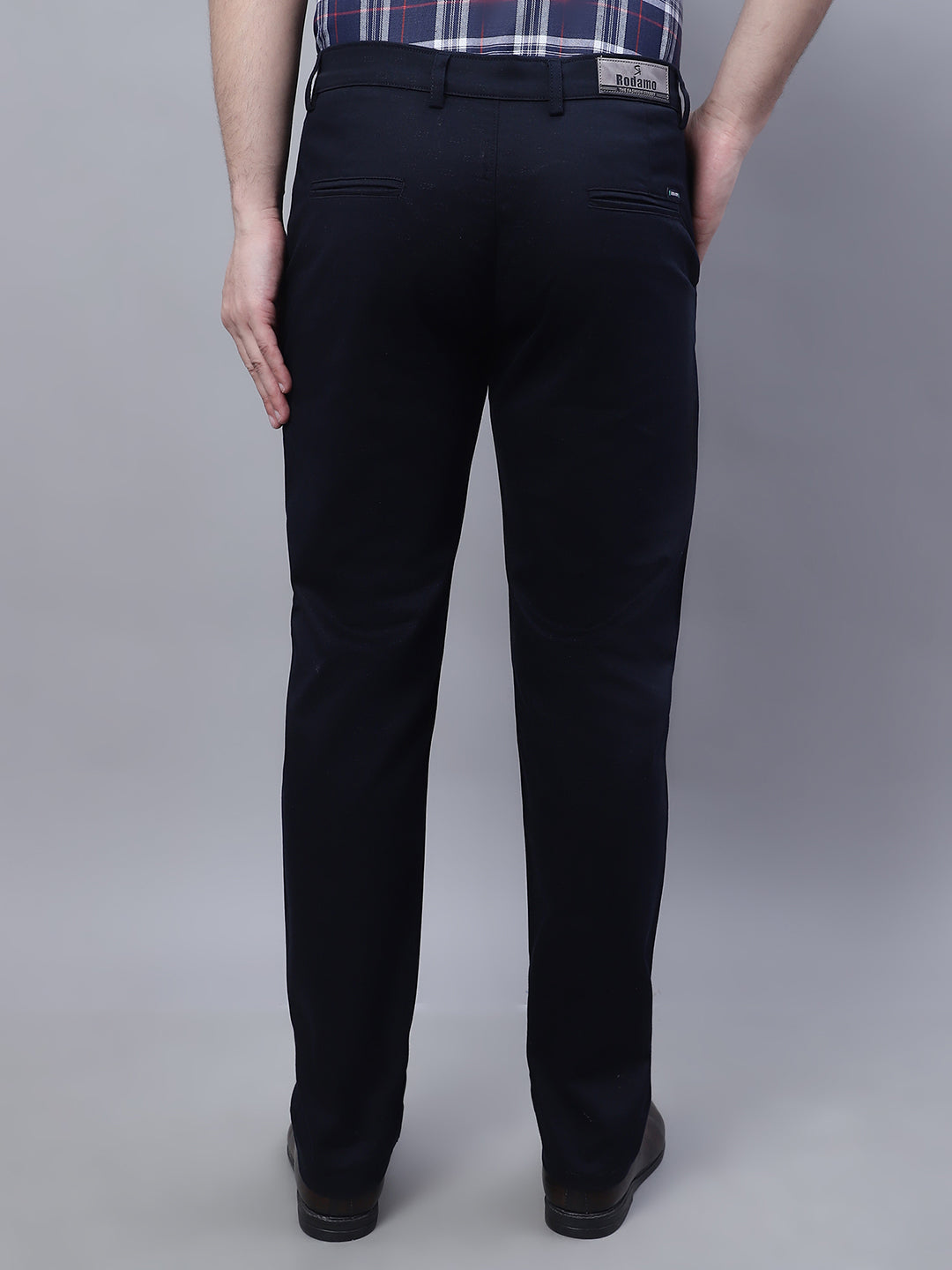 Men Navy Blue Slim Fit Self Design Trousers
