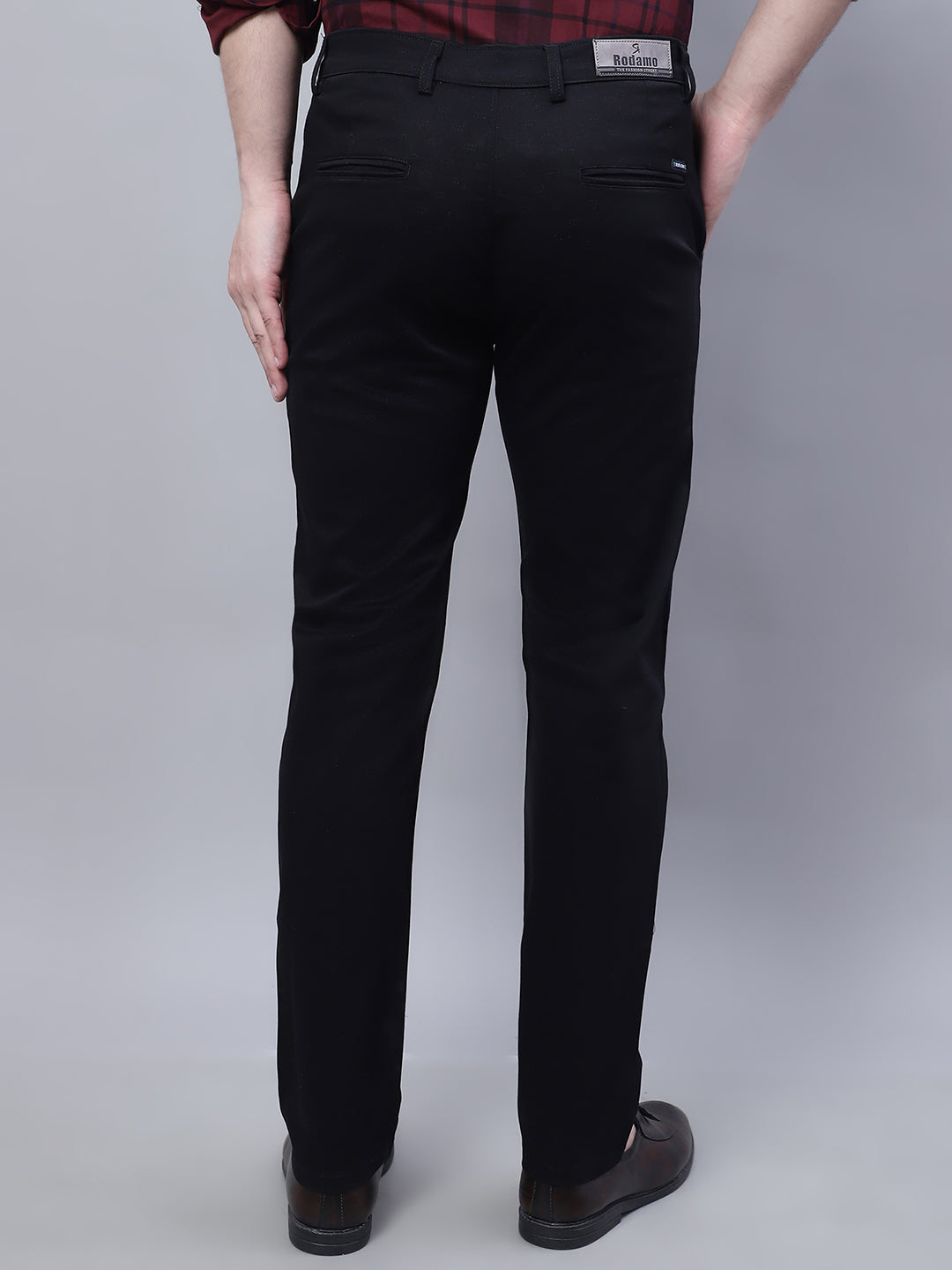 Men Black Slim Fit Self Design Trousers