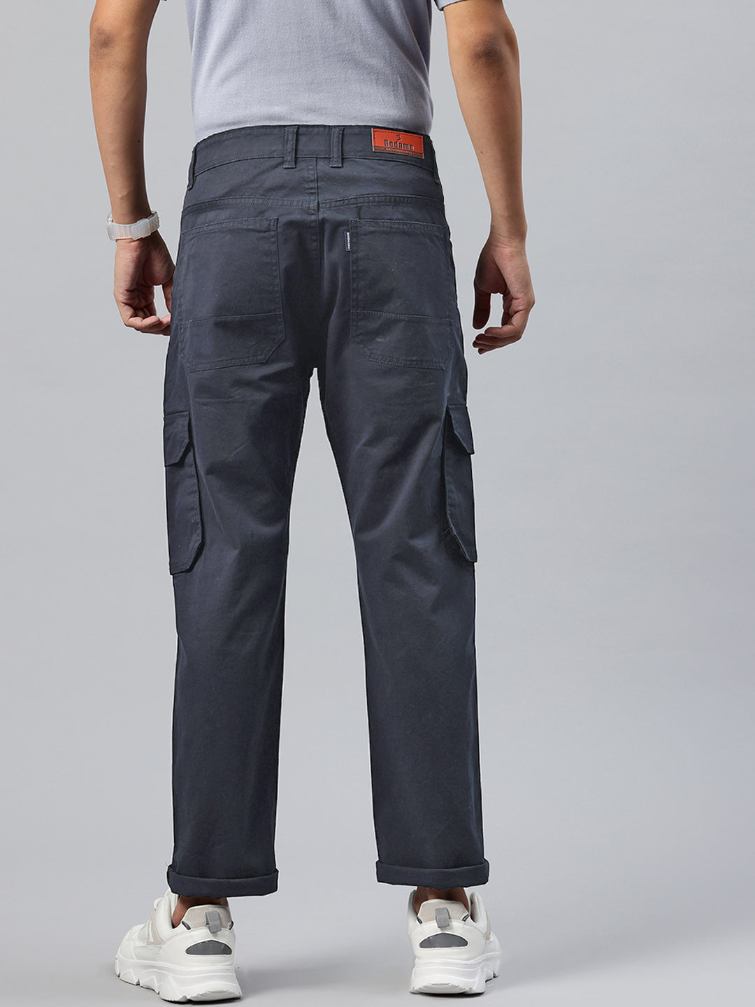 Men Navy Blue Relaxed Fit Stretchable Cargo Trousers
