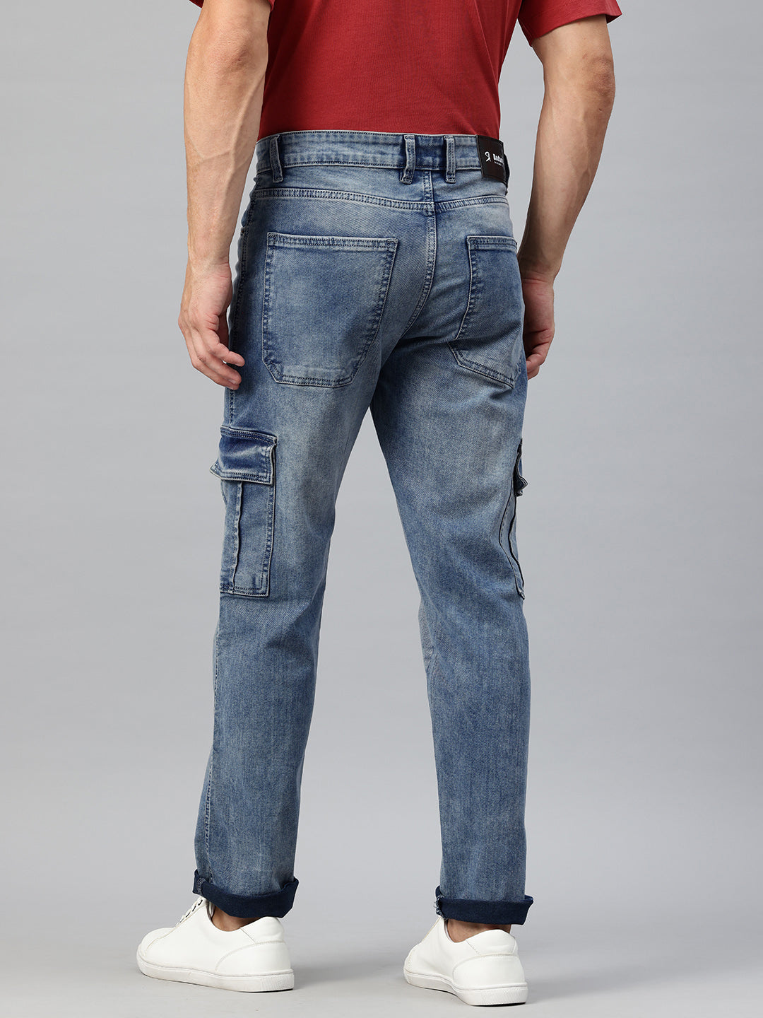 Men Blue Relaxed Fit Stretchable Cargo Jeans