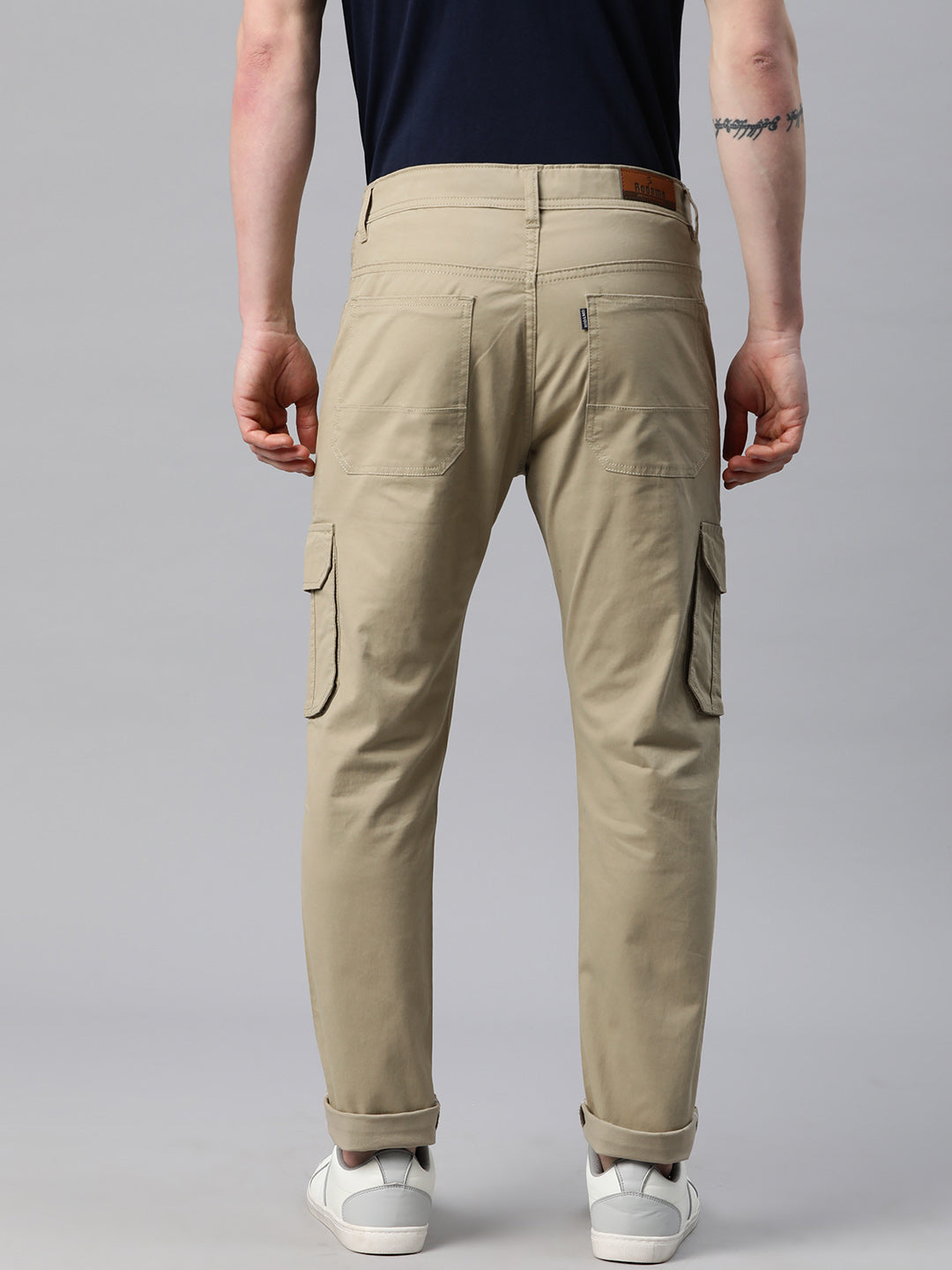 Men Khaki Slim Fit Cargo Trousers