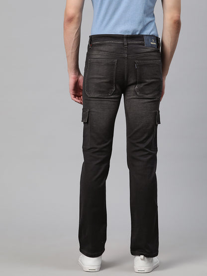 Men Black Relaxed Fit Stretchable Cargo Jeans