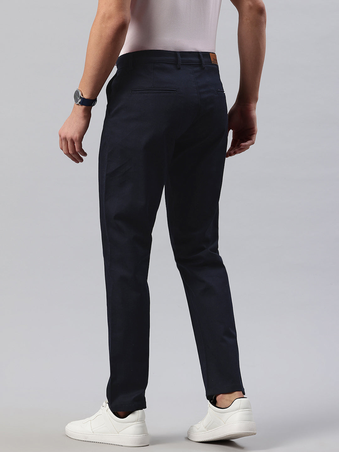 Men Navy Blue Relaxed Fit Checkered Trousers