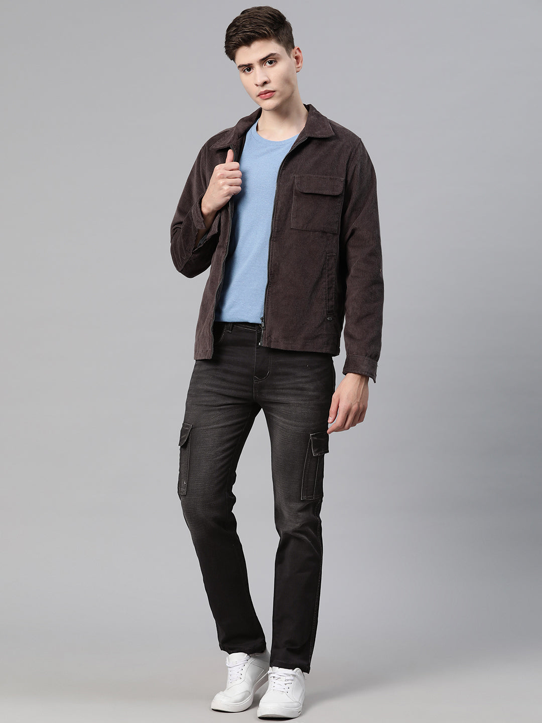 Men Black Relaxed Fit Stretchable Cargo Jeans