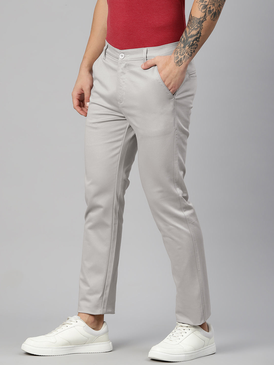 Men Grey Slim Fit Trousers