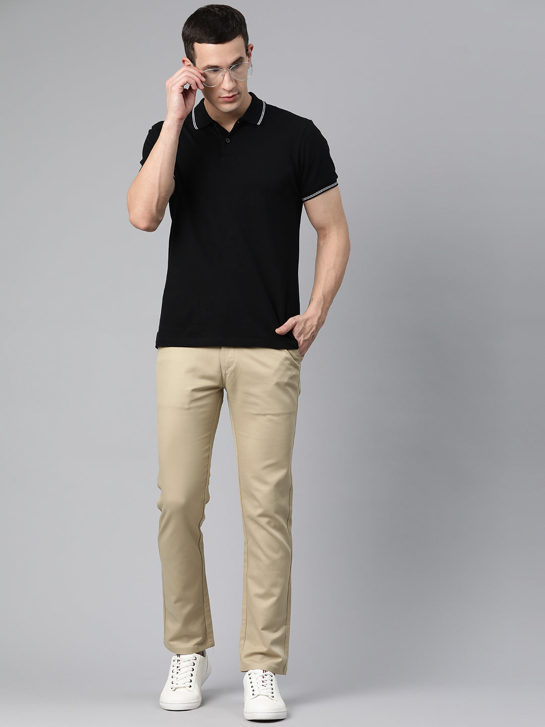 Men Beige Slim Fit Trousers