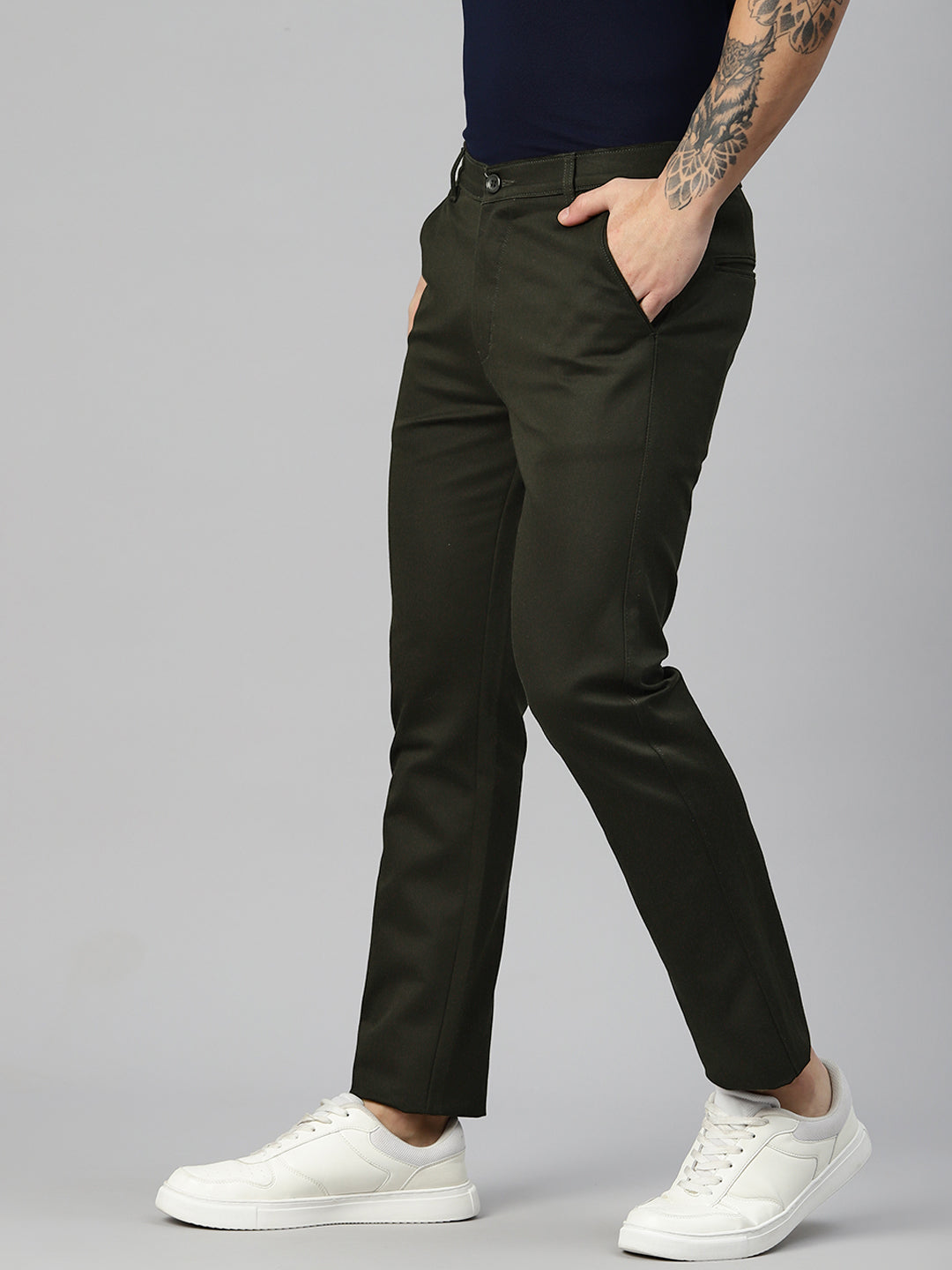 Men Green Slim Fit Trousers