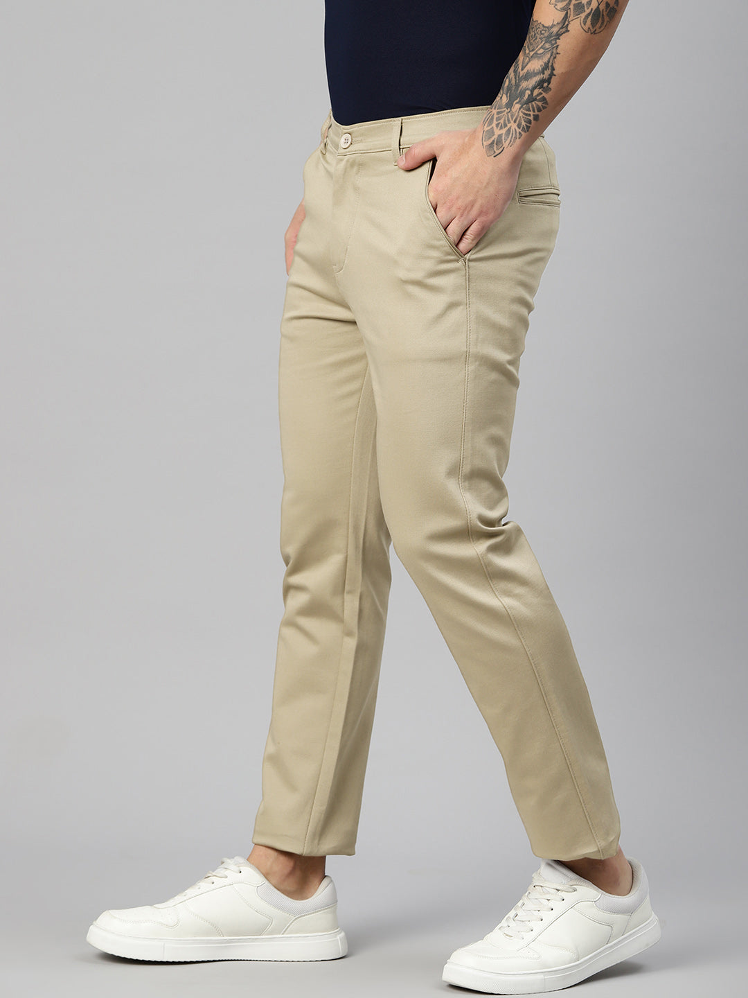 Men Khaki Slim Fit Trousers