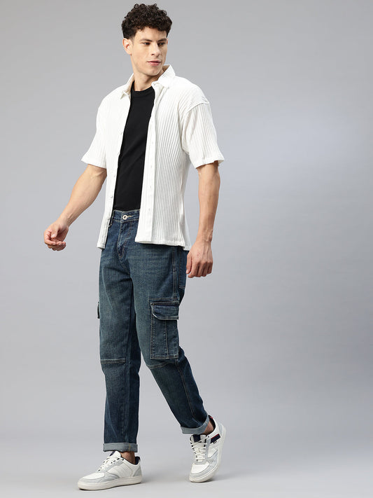 Men Blue Relaxed Fit Stretchable Cargo Jeans