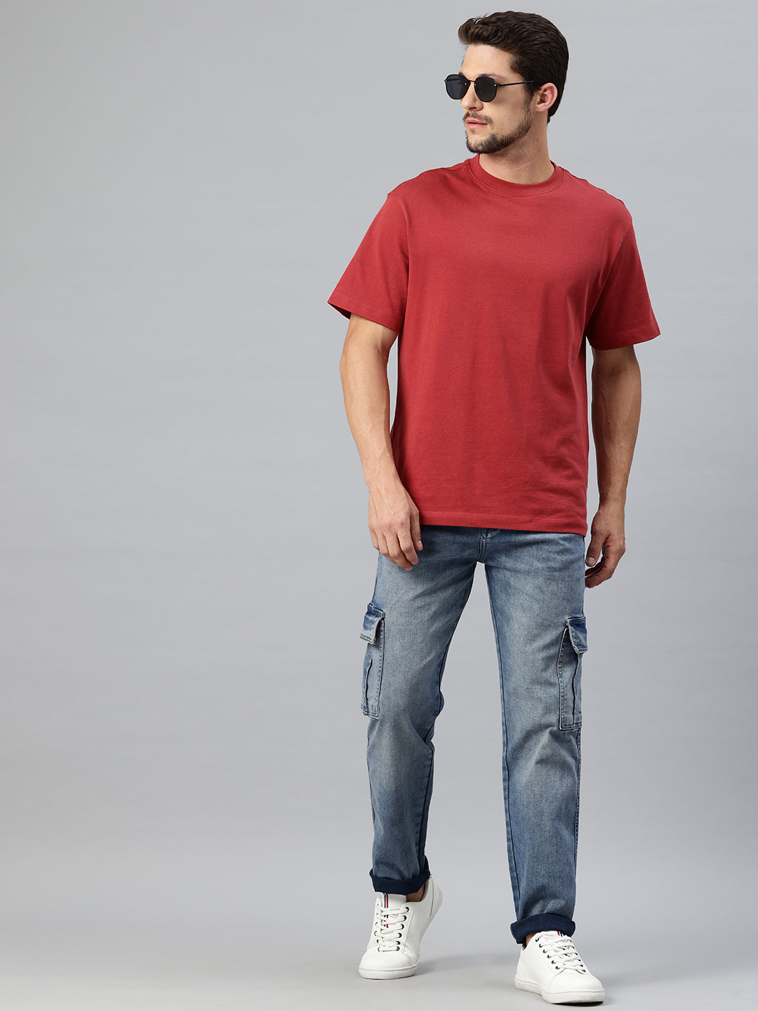 Men Blue Relaxed Fit Stretchable Cargo Jeans