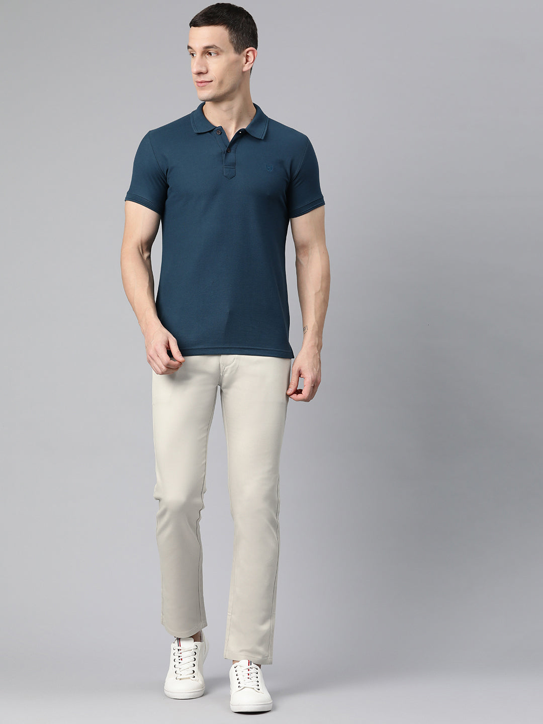 Men Cream Slim Fit Trousers