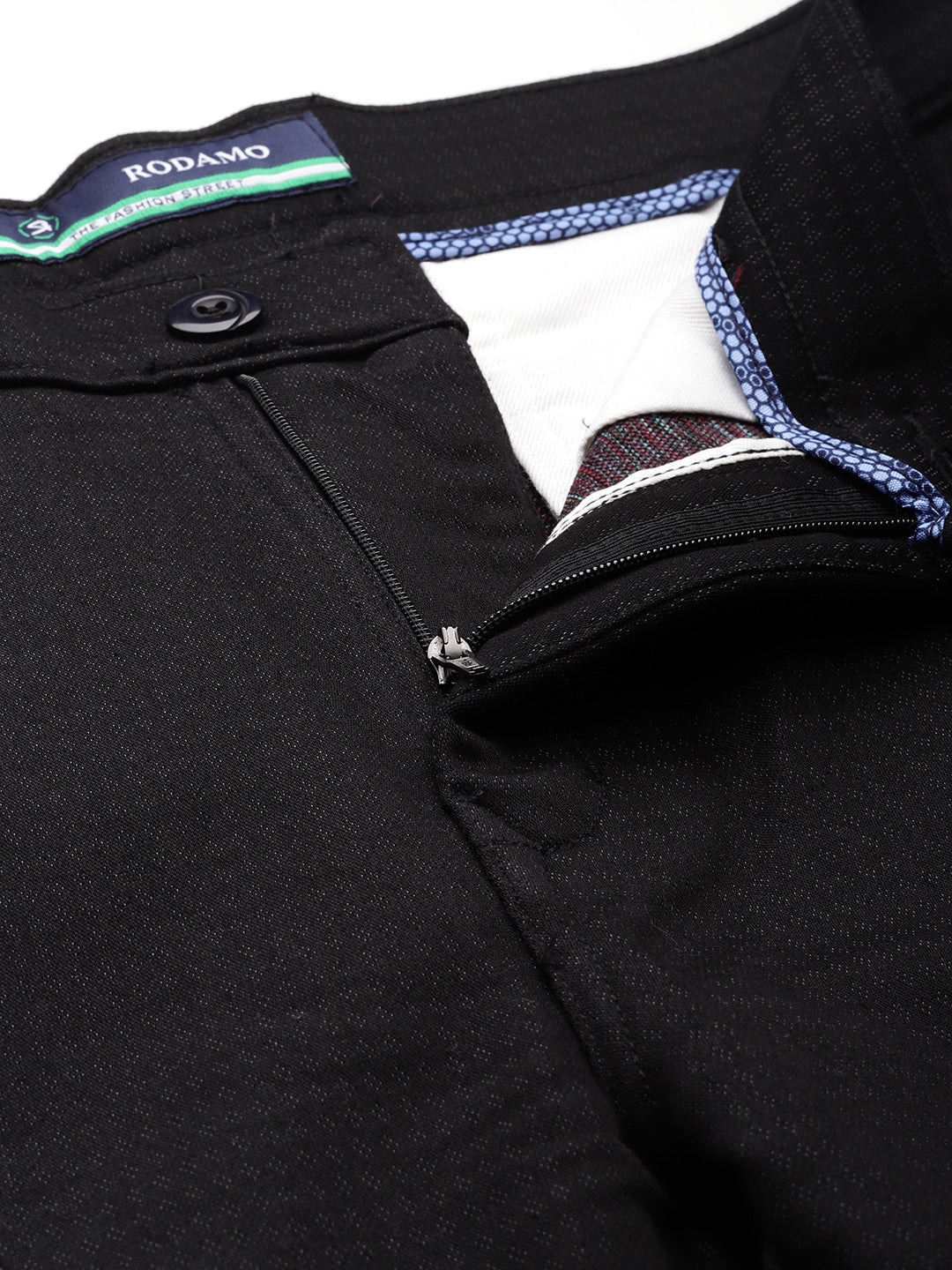 Men Black Self Design Stretchable Trousers