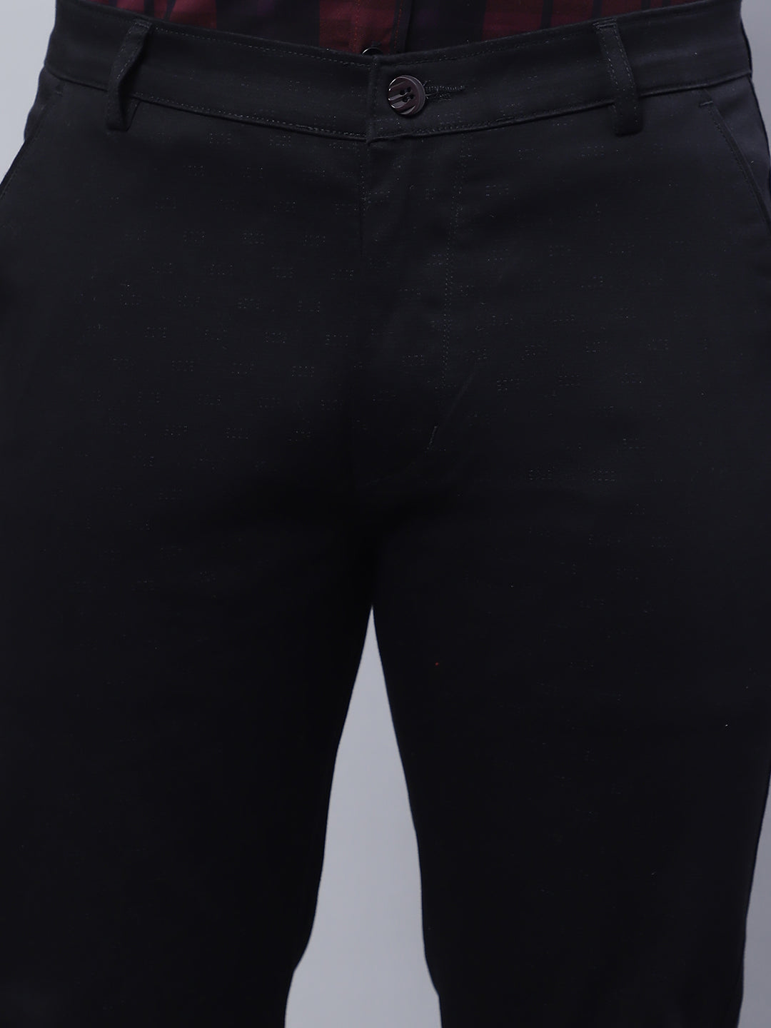 Men Black Slim Fit Self Design Trousers