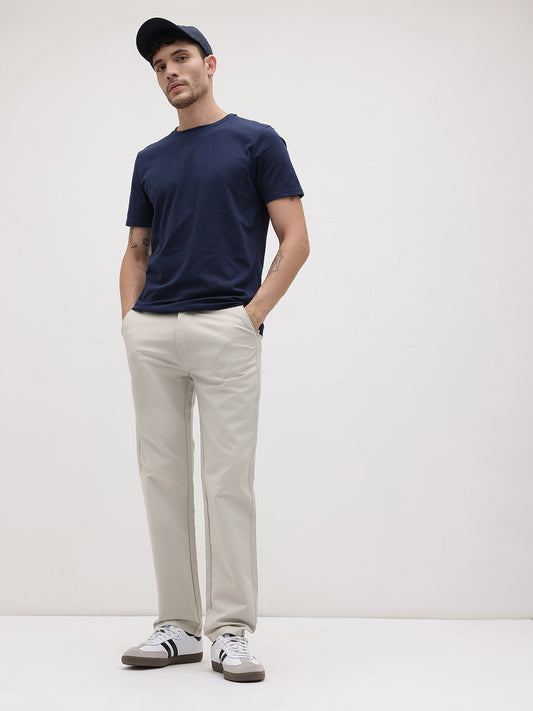 Men Cream Slim Fit Trousers