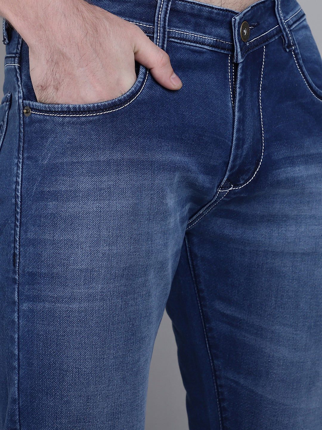 Men Blue Mid Rise Slim Fit Light Fade Stretchable Cotton Jeans