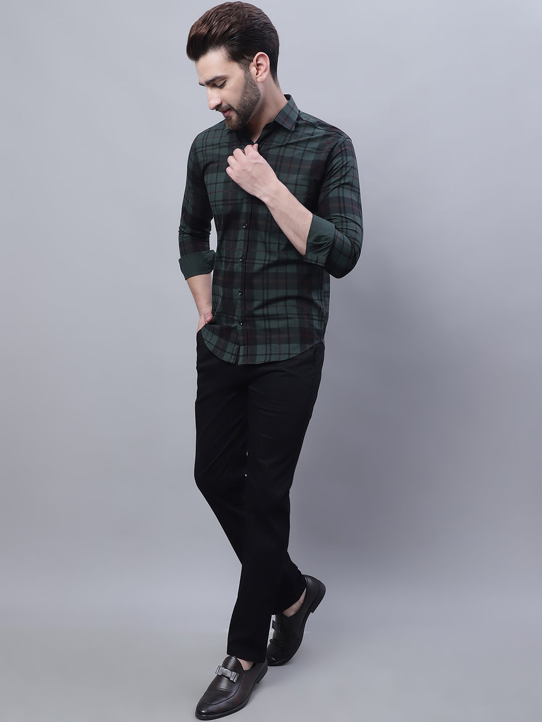 Men Black Slim Fit Self Design Trousers