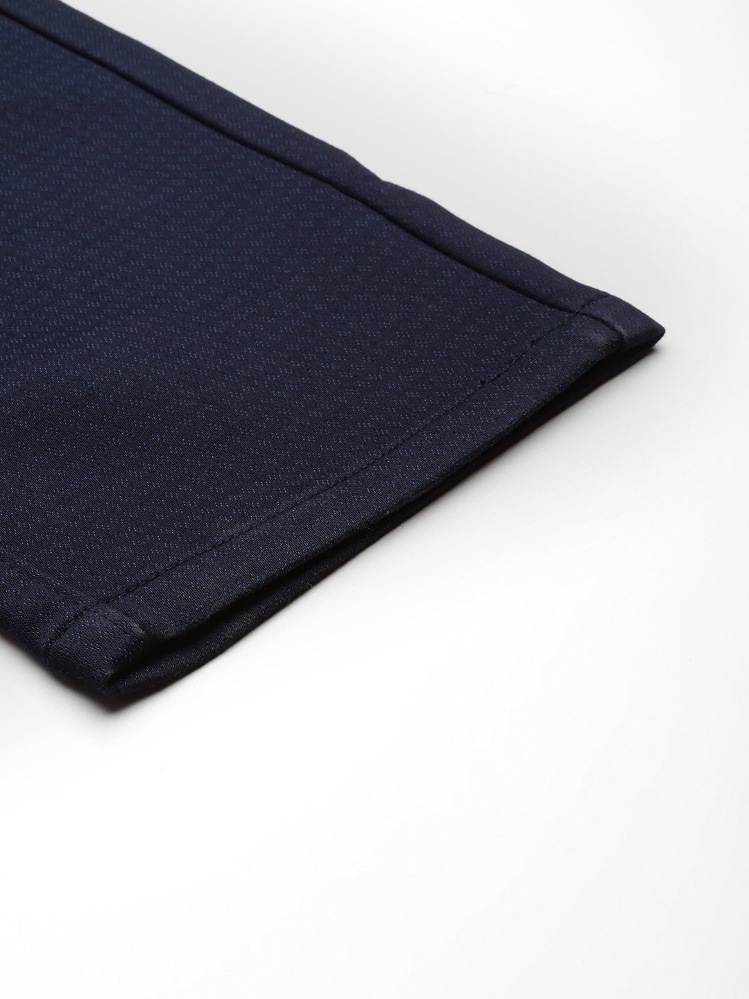 Men Navy Blue Self Design Stretchable Trousers
