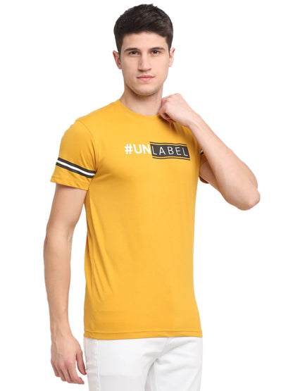 Men Mustard Yellow Graphic Printed Slim Fit T-shirt