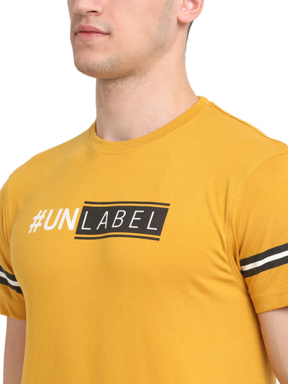 Men Mustard Yellow Graphic Printed Slim Fit T-shirt