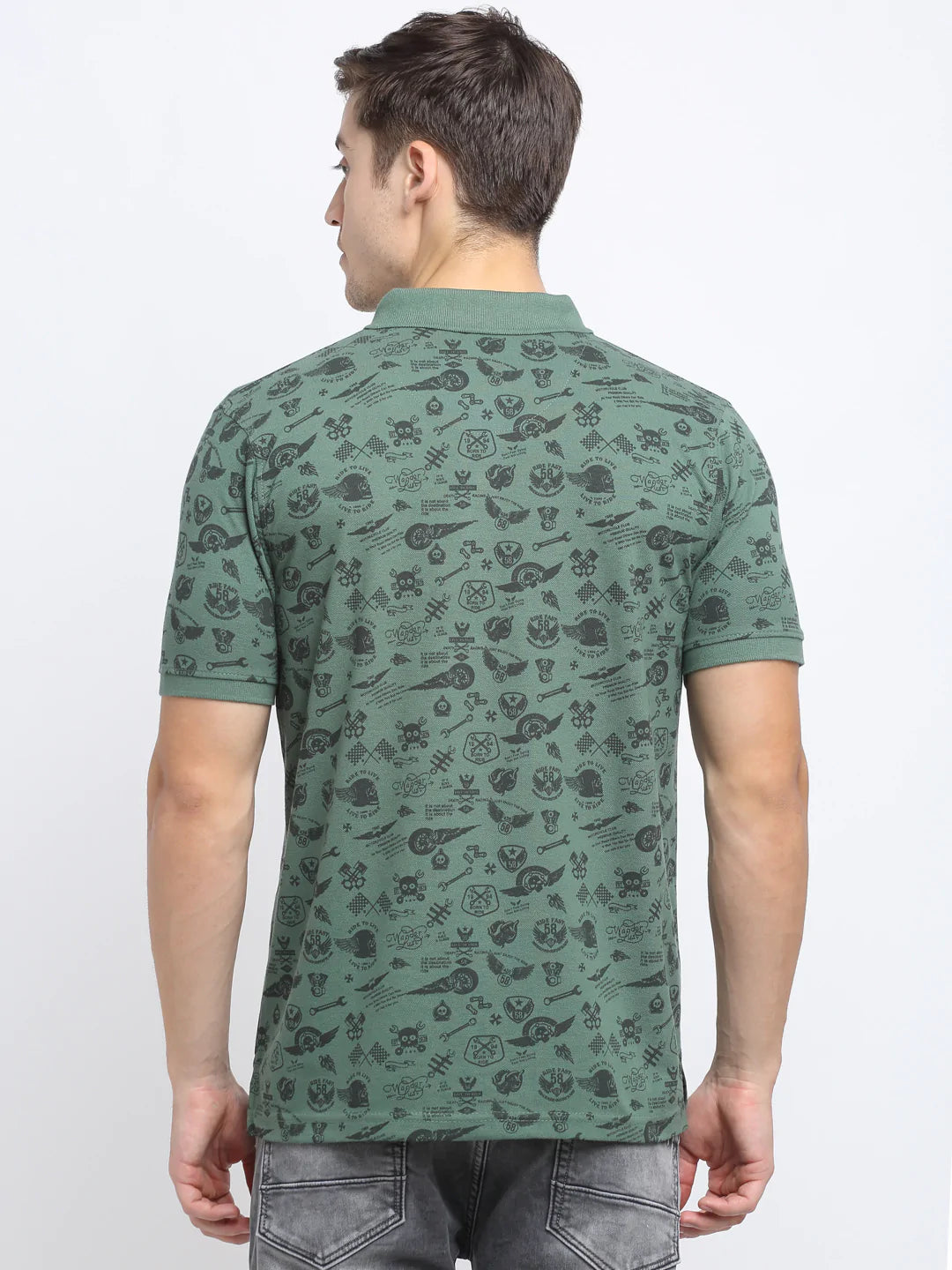 Men Green  Black Printed Polo Collar T-shirt