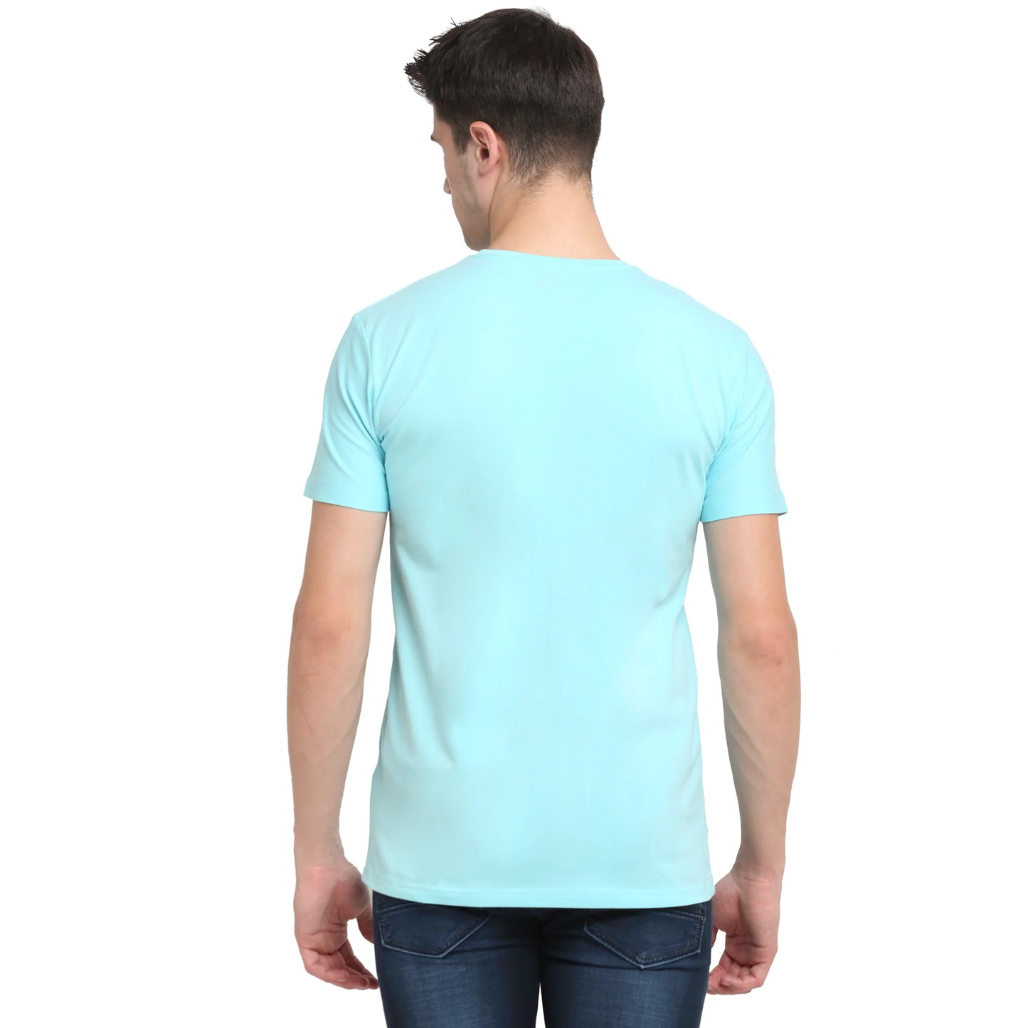 Men Blue Solid Round Neck T-shirt