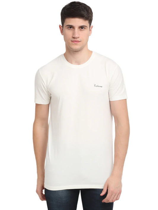 Men White Solid Round Neck T-shirt