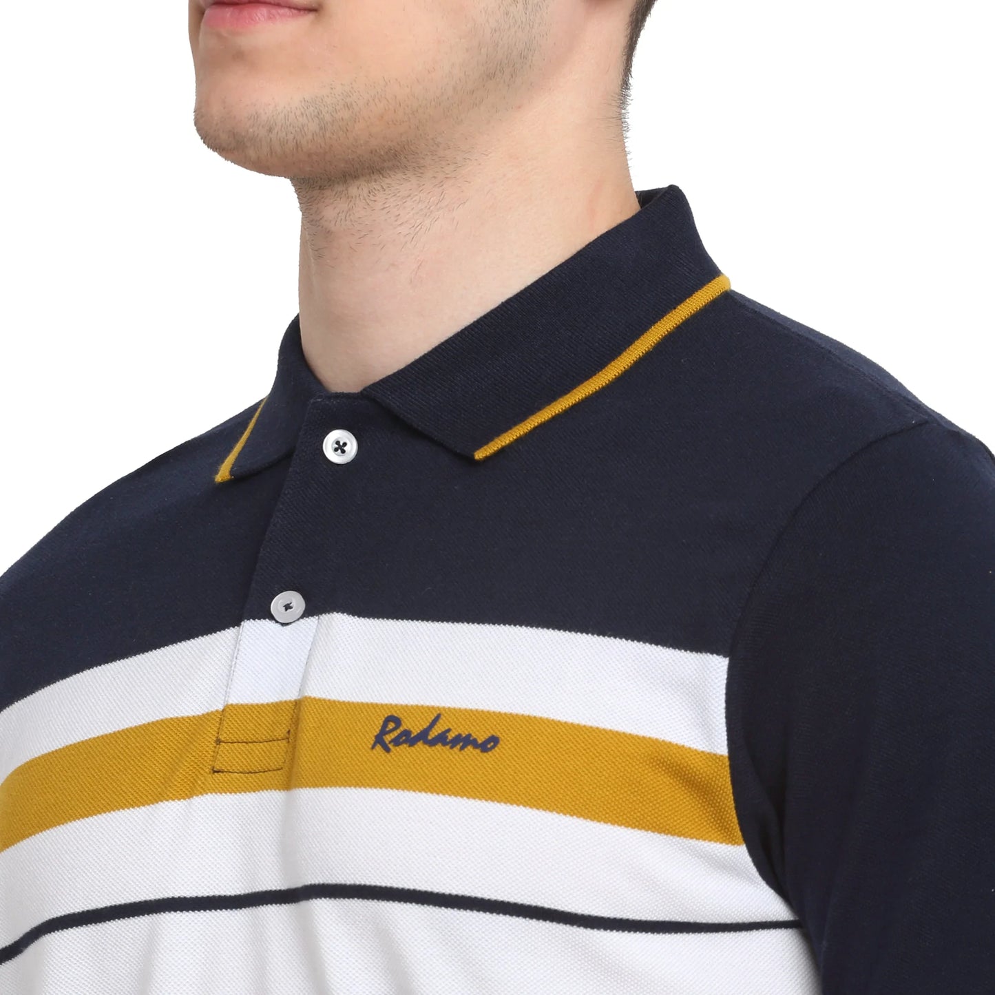 Men Horizontal Striped Polo Collar Slim Fit T-shirt