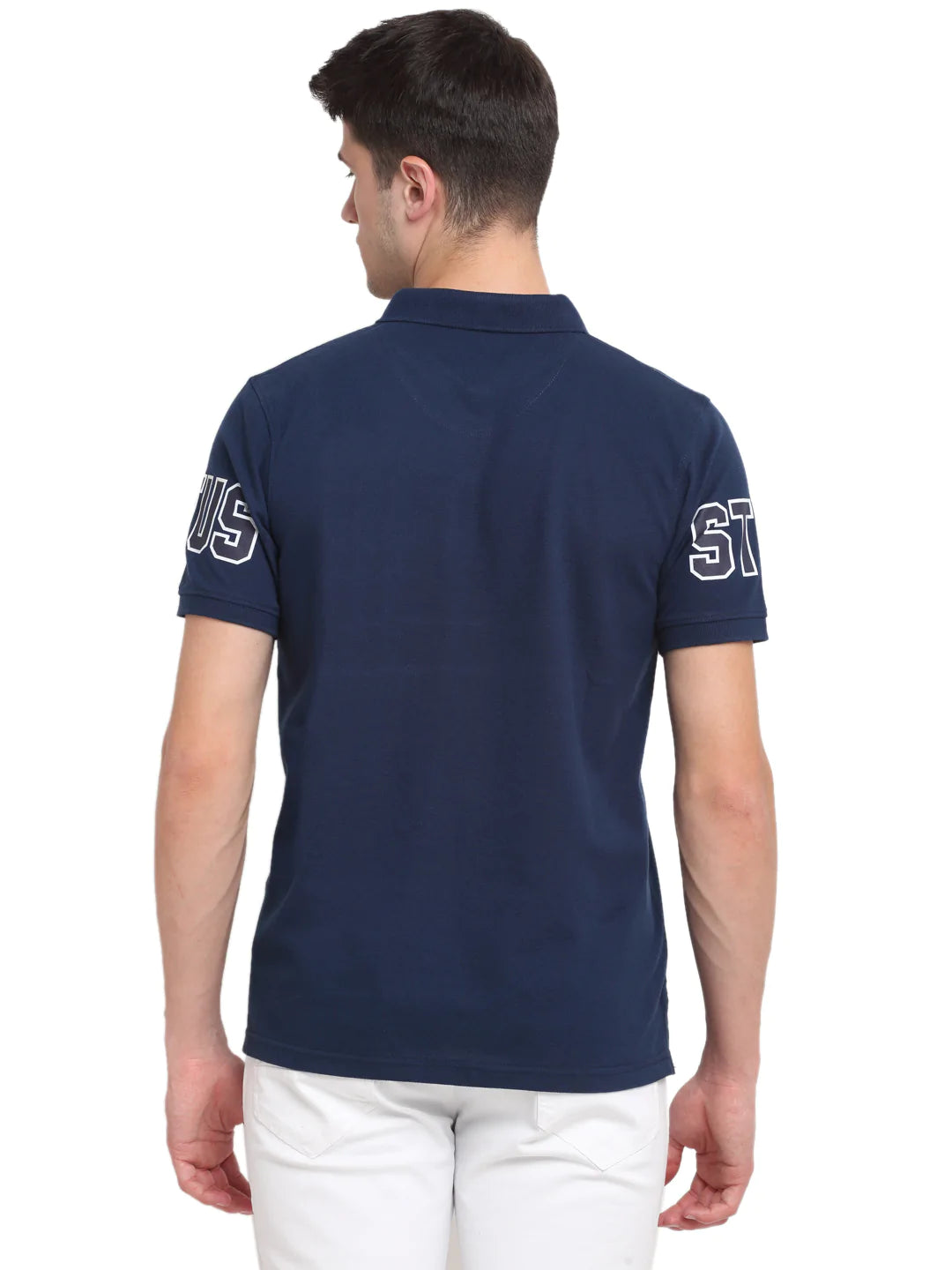 Men Navy Blue Solid Polo Collar T-shirt