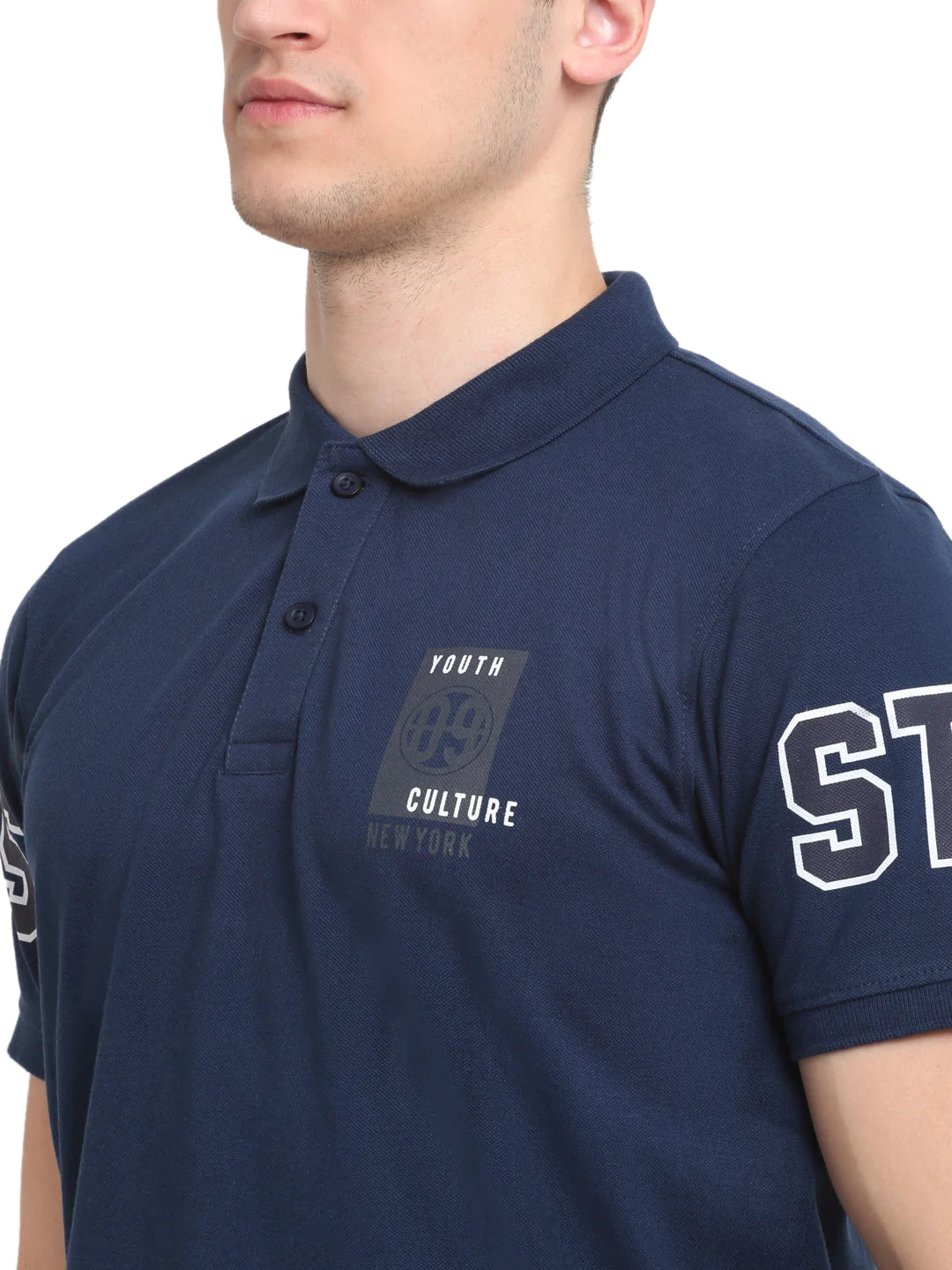 Men Navy Blue Solid Polo Collar T-shirt