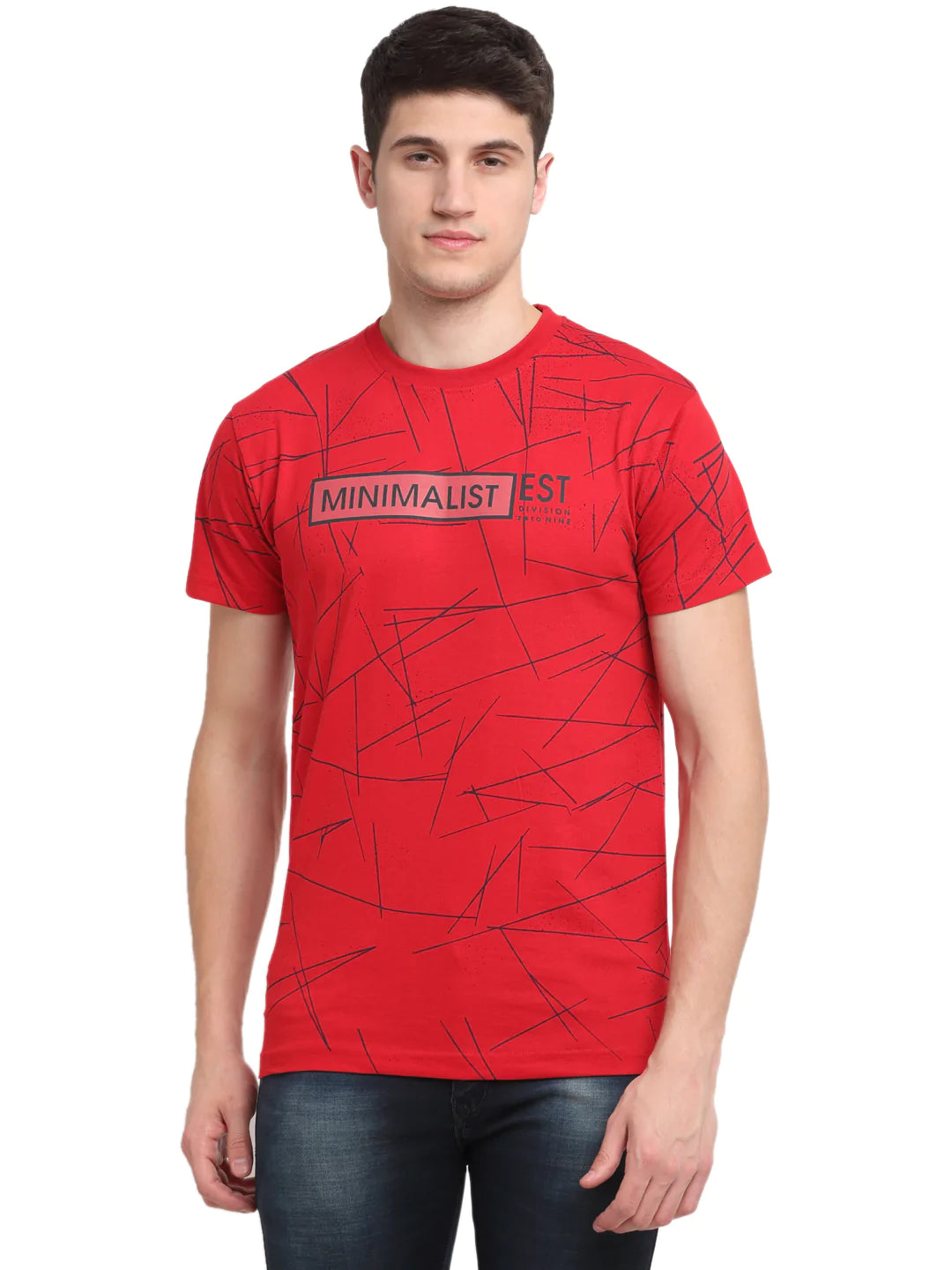 Men Red Printed Slim Fit T-shirt