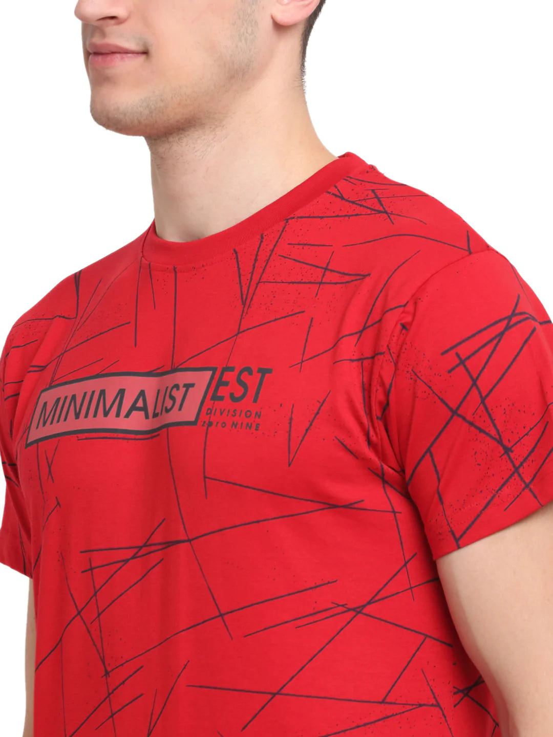 Men Red Printed Slim Fit T-shirt