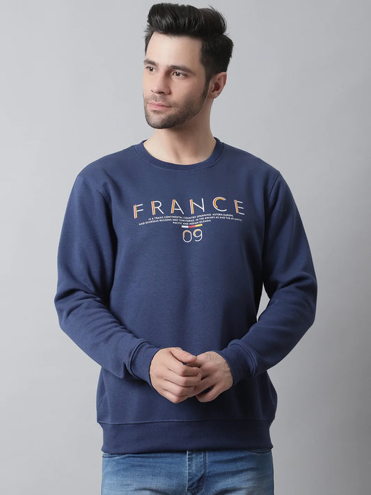 Men Typhography  Printed Fleece Pullover Sweatshirt