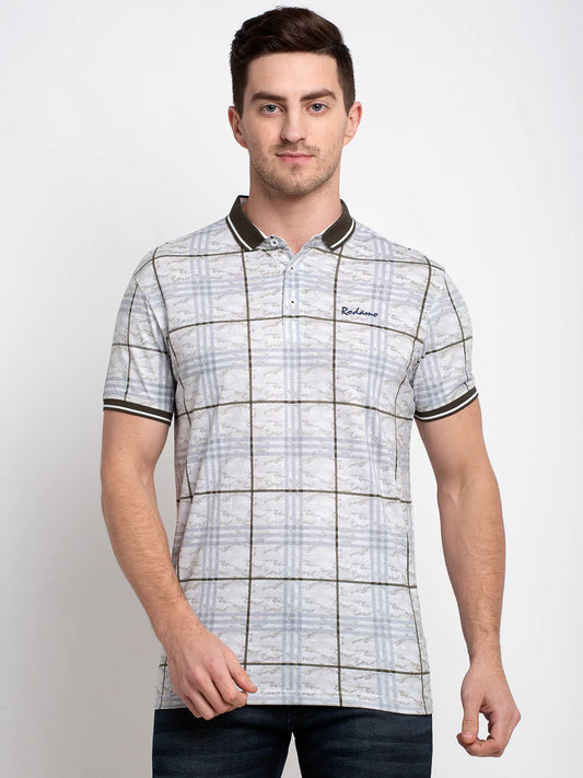 Men Multicoloured Checked Polo Collar T-shirt